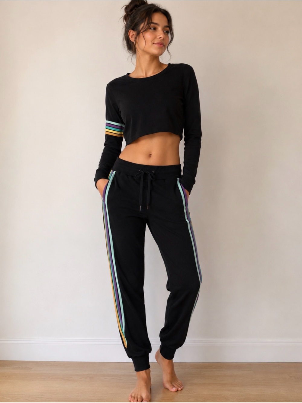 Electric Yoga x Teresa Giudice Rainbow Stripe Jogger Set